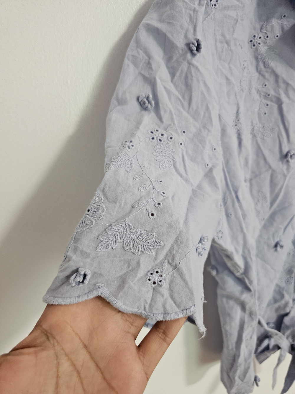 Simons Icone Lavender Eyelet Tie-Waist Shirt Size Medium Romantic 100% Cotton - Picture 4 of 11
